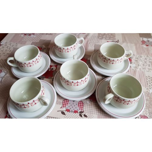6 Tasses Et Soucoupes Pillivuyt Bistro Bar À Thé Vintage Ou Café Motifs Rose