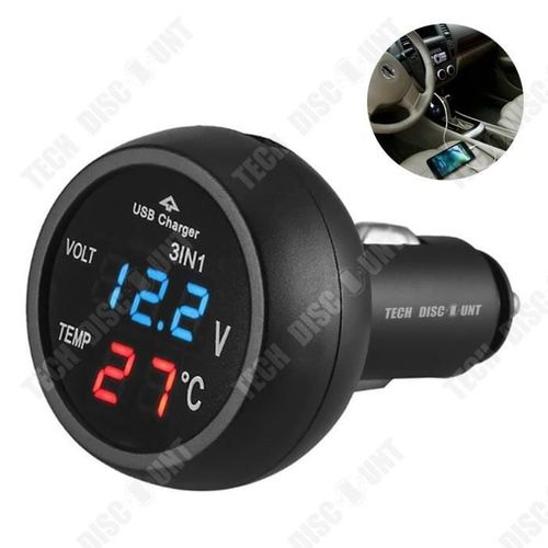 Td® Voltmètre Allume-Cigare Thermomètre Chargeur Usb Led Auto 12-24v-Chargeur Usb Avec Voltmètre Led Pour Voiture-Allume Cigar Led