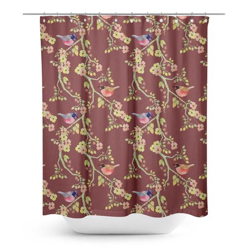 S4sassy Marron Robin & Fleur Floral Rideaux De Douche Imperméable Décor De Salle De Bains Résistant À La Moisissure-60 X 84 Pouces