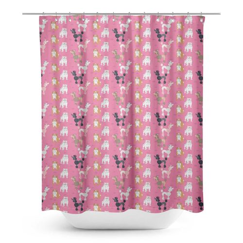 S4sassy Rose Bull & Poodle Chien Rideaux De Douche Imprimés Imperméables Pour Rideaux De Salle De Bains-60 X 84 Pouces