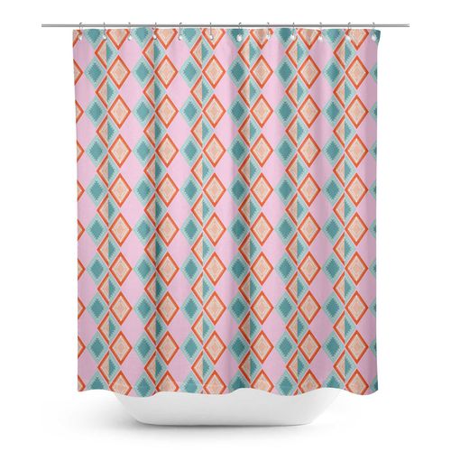 S4sassy Rose Bande Et Diamant Geometrique Rideau De Douche Bain Hydrofuge Avec Crochet À Roulettes-60 X 84 Pouces