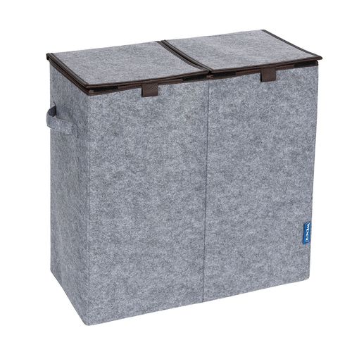 Double Panier À Linge En Feutrine Scandi - L. 52 X H. 54 Cm - Gris