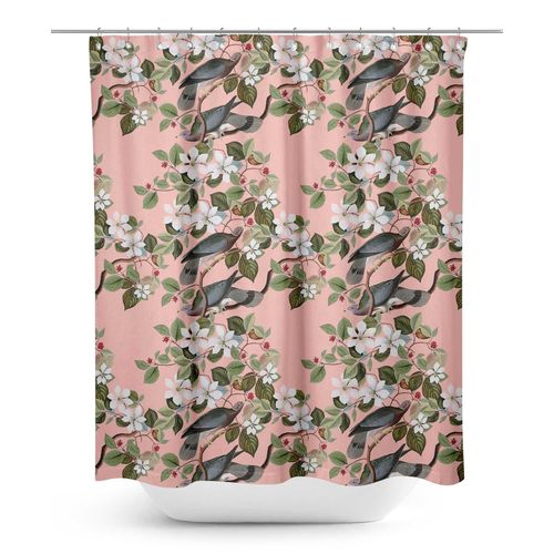 S4sassy Rose Floral & Oiseau Rideau De Douche Bain Hydrofuge Avec Crochet À Roulettes-60 X 84 Pouces