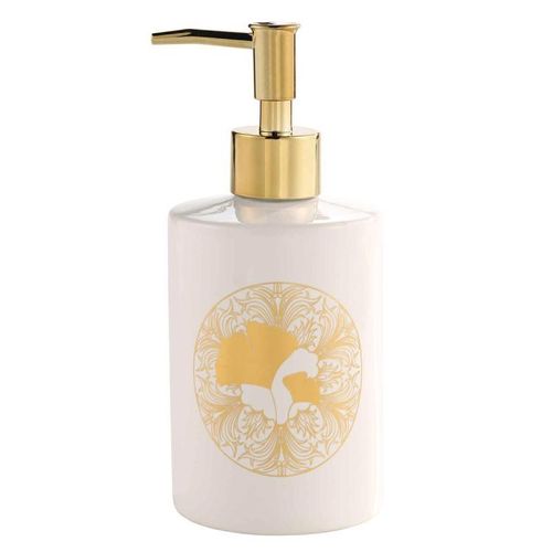 Paris Prix - Distributeur De Savon "Ginkoblue" 17cm Blanc & Or