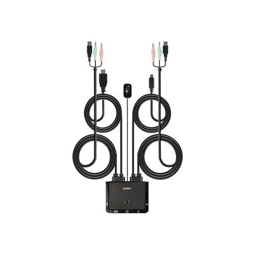 Lindy 2 Port HDMI 18G, USB Type C, USB 2.0 & Audio Cable KVM Switch - Commutateur écran-clavier-souris/audio - 2 x KVM / audio - 1 utilisateur local - de bureau