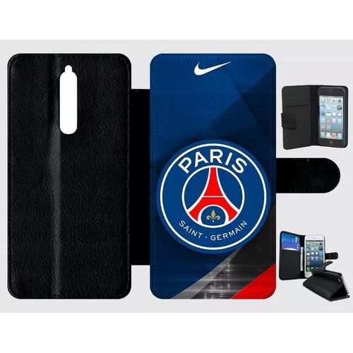 Etui À Rabat Nokia 8 - Psg Paris Saint Germain Metalise - Simili-Cuir - Noir