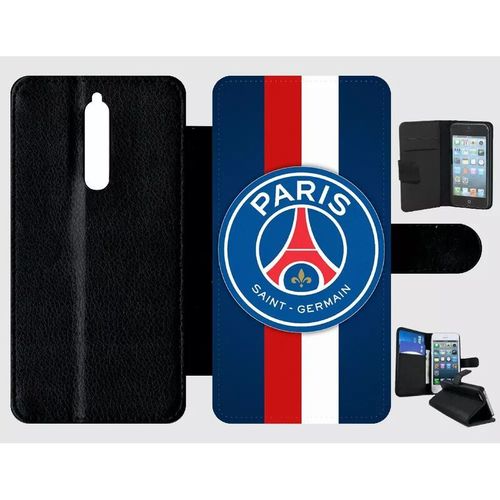 Etui À Rabat Nokia 8 - Psg Paris Saint Germain Bleu Blanc Rouge - Simili-Cuir - Noir