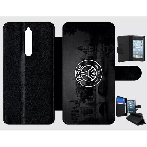 Etui À Rabat Nokia 8 - Psg Paris Saint Germain La Seine - Simili-Cuir - Noir