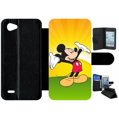 Etui À Rabat Lg Q6 - Disney Mickey - Simili-Cuir - Noir