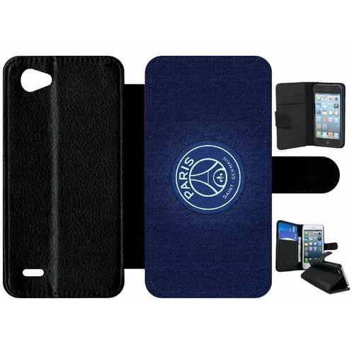 Etui À Rabat Lg Q6 - Psg Paris Saint Germain - Simili-Cuir - Noir