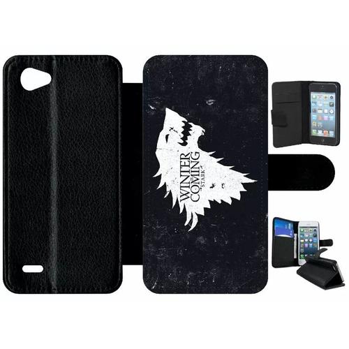 Etui À Rabat Lg Q6 - Maison Stark Winter Is Coming Alt - Simili-Cuir - Noir