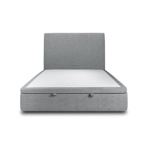 Lit Coffre 140x190cm Avec Tête De Lit Tapissier Tissu Gris Anthracite - Hauteur Totale : 39cm