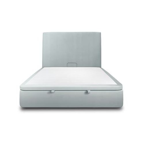 Lit Coffre 140x190cm Avec Tête De Lit Tapissier Velours Gris Bleute - Hauteur Totale : 39cm