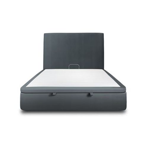 Lit Coffre 140x190cm Avec Tête De Lit Tapissier Velours Gris Anthracite - Hauteur Totale : 39cm