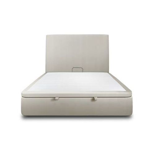 Lit Coffre 140x190cm Avec Tête De Lit Tapissier Velours Taupe - Hauteur Totale : 39cm