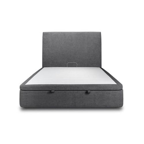 Lit Coffre 140x190cm Avec Tête De Lit Tapissier Tissu Noir - Hauteur Totale : 39cm