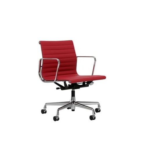 Vitra - Chaise En Aluminium Ea 117, Structure Polie, Roulettes Souples Pour Sols Durs - Poli - Cuir Premium F/Plano - Red Stone/Cognac Rouge - Roulettes Pour Sols Durs - Rouge