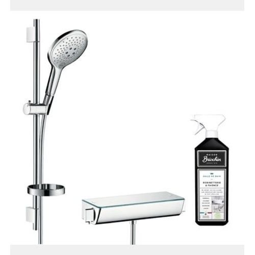 Hansgrohe - Ensemble douche Raindance Select S 150 3 jets + mitigeur thermostatique Ecostat Select + Barre 65 cm + nettoyant - Rose