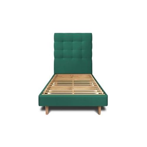 Lit 90x200cm Avec Tête De Lit Capitonnee Velours Et Sommier Kit Vert - Hauteur Totale : 29cm