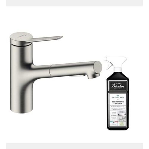 Hansgrohe - Robinet de cuisine avec douchette Zesis M33 150 sBox 2 jets aspect acier inox + nettoyant Briochin - Gris