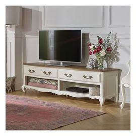 Robin Des Bois - Savoy - Meuble Tv Style Shabby Chic Plateau Chêne, 2 Niches, 2 Tiroirs - Noir