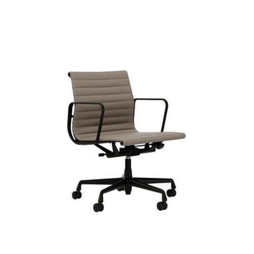 Vitra - Chaise En Aluminium Ea 117, Structure Polie, Roulettes Souples Pour Sols Durs - Noir Profond - Cuir Premium F/Plano - Snow/Blanc - Roulettes Pour Tapis De Sol - Blanc