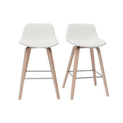 Tabourets De Bar Design Blanc Et Bois Clair H65 Cm (Lot De 2) Nonie