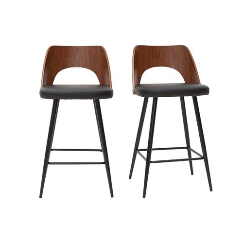Tabourets De Bar Design Noir Et Noyer H66.5 (Lot De 2) Falcom