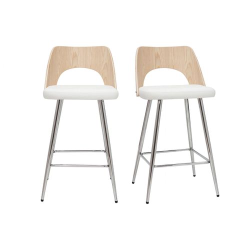 Tabourets De Bar Design Bois Et Blanc H66.5 (Lot De 2) Falcom