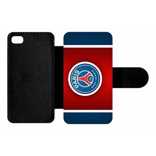 Coque Pour Smartphone - Club Psg Paris Saint Germain Bleu Blanc Rouge - Compatible Avec Apple Iphone 4s - Simili-Cuir - Bord Noir