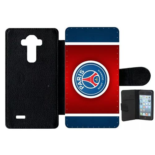 Etui A Rabat - Club Psg Paris Saint Germain Bleu Blanc Rouge - Compatible Avec Lg G4 - Simili-Cuir - Bord Noir