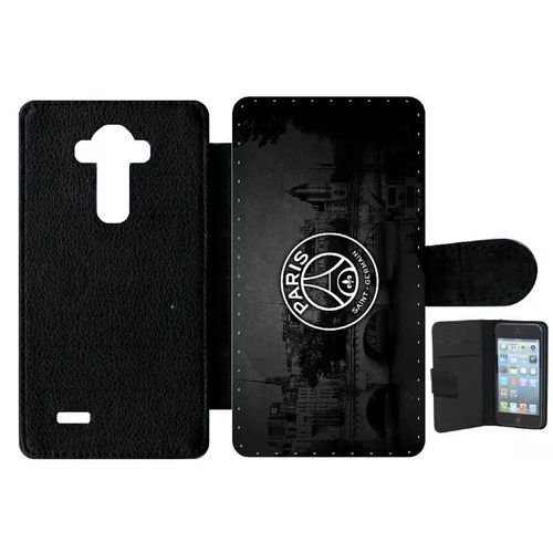 Etui A Rabat - Club Psg Paris Saint Germain Vintage - Compatible Avec Lg G4 - Simili-Cuir - Bord Noir