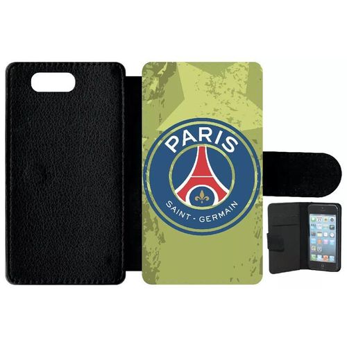 Etui A Rabat - Blason Club Fc Paris Saint Germain - Compatible Avec Sony Xperia Z3 Compact - Simili-Cuir - Bord Noir