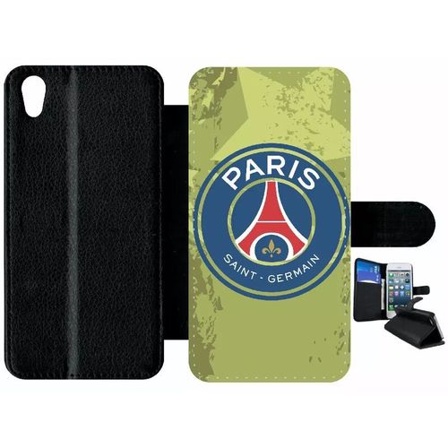 Etui A Rabat - Blason Club Fc Paris Saint Germain - Compatible Avec Sony Xperia X Performance - Simili-Cuir - Bord Noir