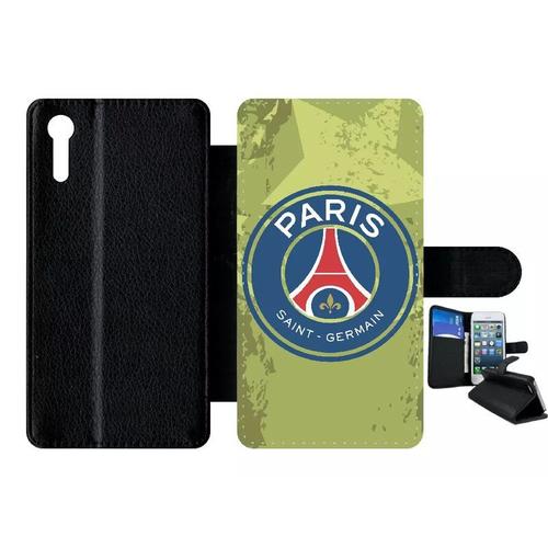 Etui A Rabat - Blason Club Fc Paris Saint Germain - Compatible Avec Sony Xperia Xz - Simili-Cuir - Bord Noir