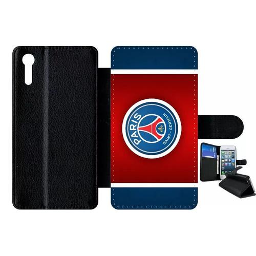 Etui A Rabat - Club Psg Paris Saint Germain Bleu Blanc Rouge - Compatible Avec Sony Xperia Xz - Simili-Cuir - Bord Noir