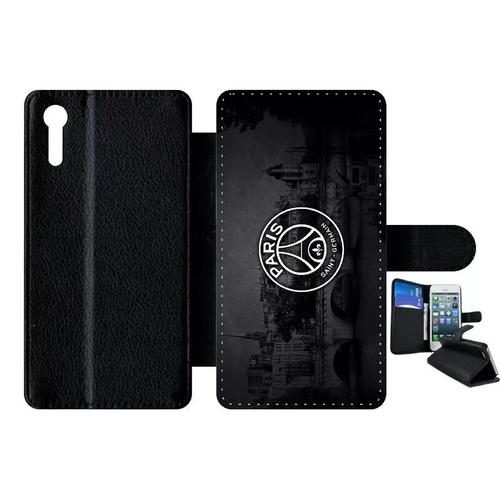 Etui A Rabat - Club Psg Paris Saint Germain Vintage - Compatible Avec Sony Xperia Xz - Simili-Cuir - Bord Noir