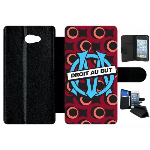 Etui A Rabat - Blason Club Fc Olympique De Marseilles - Compatible Avec Sony Xperia M2 - Simili-Cuir - Bord Noir