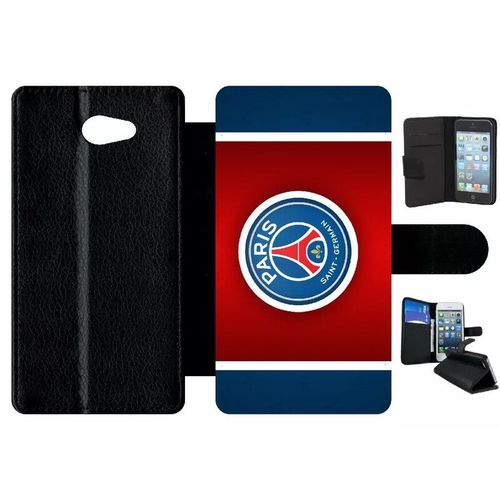 Etui A Rabat - Club Psg Paris Saint Germain Bleu Blanc Rouge - Compatible Avec Sony Xperia M2 - Simili-Cuir - Bord Noir