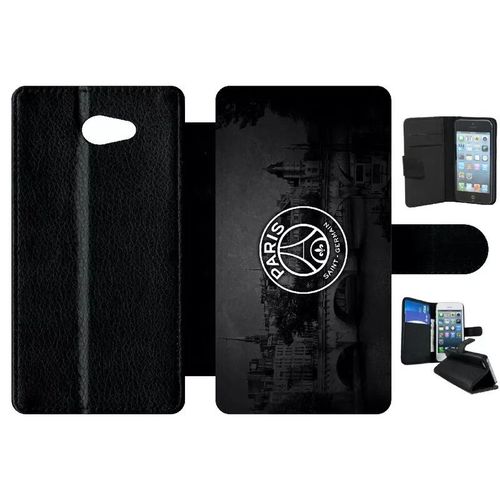 Etui A Rabat - Club Psg Paris Saint Germain Vintage - Compatible Avec Sony Xperia M2 - Simili-Cuir - Bord Noir