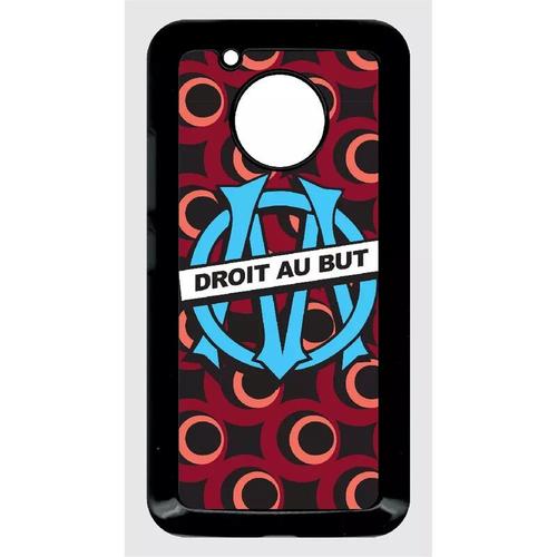 Coque Pour Smartphone - Blason Club Fc Olympique De Marseilles - Compatible Avec Motorola Moto G5 - Plastique - Bord Noir