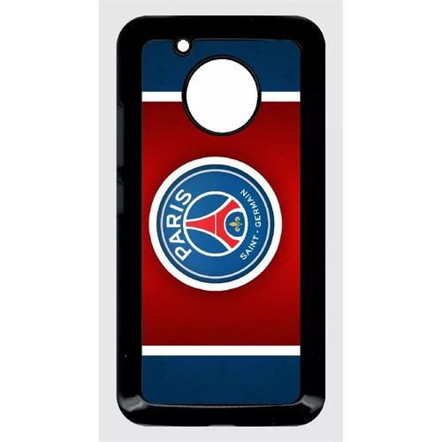 Coque Pour Smartphone - Club Psg Paris Saint Germain Bleu Blanc Rouge - Compatible Avec Motorola Moto G5 - Plastique - Bord Noir