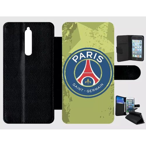 Etui A Rabat - Blason Club Fc Paris Saint Germain - Compatible Avec Nokia 8 - Simili-Cuir - Bord Noir