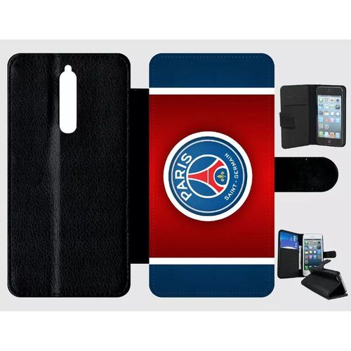 Etui A Rabat - Club Psg Paris Saint Germain Bleu Blanc Rouge - Compatible Avec Nokia 8 - Simili-Cuir - Bord Noir