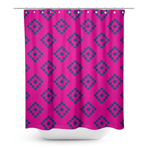 S4sassy Rose Diamant Geometrique Rideau De Douche Imprimé Imperméable Décoratif Crochets Rideaux-60 X 84 Pouces