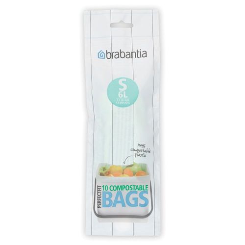 Brabantia Sacs poubelle, compostables, (code S), 6 litres, 120 sacs - 12 rouleaux