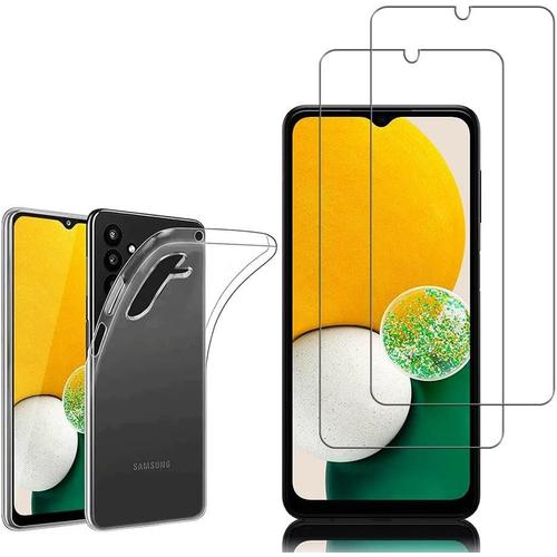 Coque Et Verre Trempé Écran Pour Samsung Galaxy A13 5g 6.5'', Coque Silicone Gel Ultraslim Et Ajustement Parfait Transparent 2 Films Verre Trempé Transparent