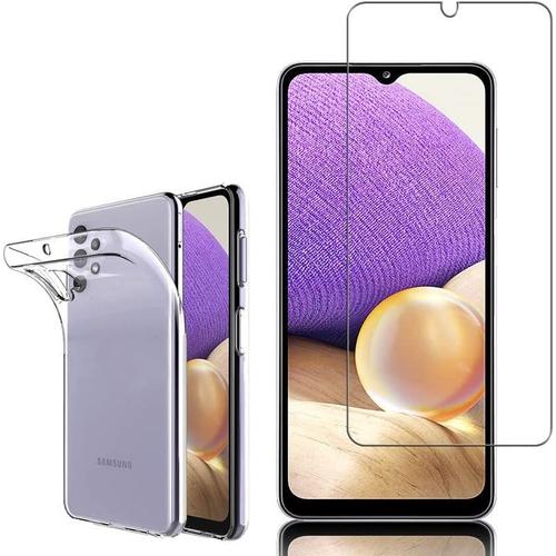 Coque Et Verre Trempé Écran Pour Samsung Galaxy A32 5g 6.5, Coque Silicone Gel Ultraslim Et Ajustement Parfait Transparent + 1 Film Verre Trempé Transparent