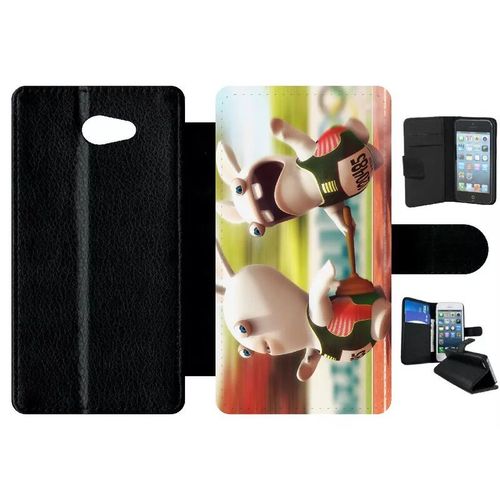 Etui A Rabat - Lapin Cretin Font Du Sport - Compatible Avec Sony Xperia M2 - Simili-Cuir - Bord Noir