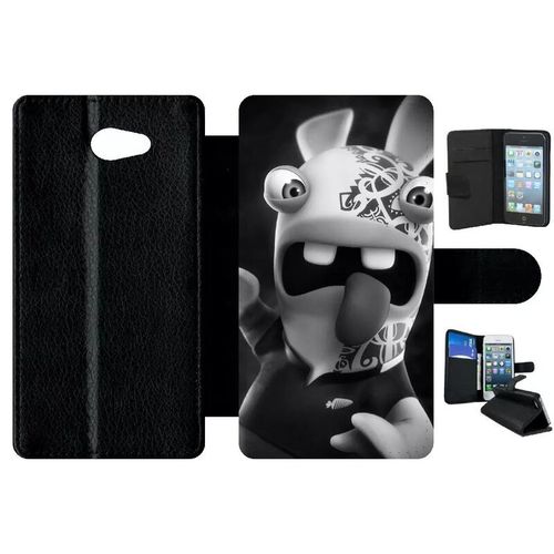 Etui A Rabat - Lapin Cretin Fait Du Rugby - Compatible Avec Sony Xperia M2 - Simili-Cuir - Bord Noir